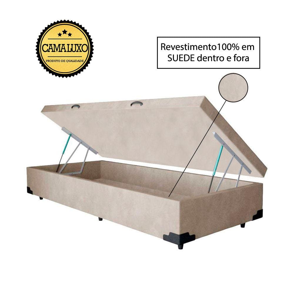 Cama Box Baú Luxo Blindado Solteiro NK Camas Suede Bege 41x78x188