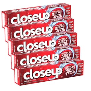 Kit 5 Creme Dental Em Gel Closeup Proteção 360º Fresh Red Hot 90g