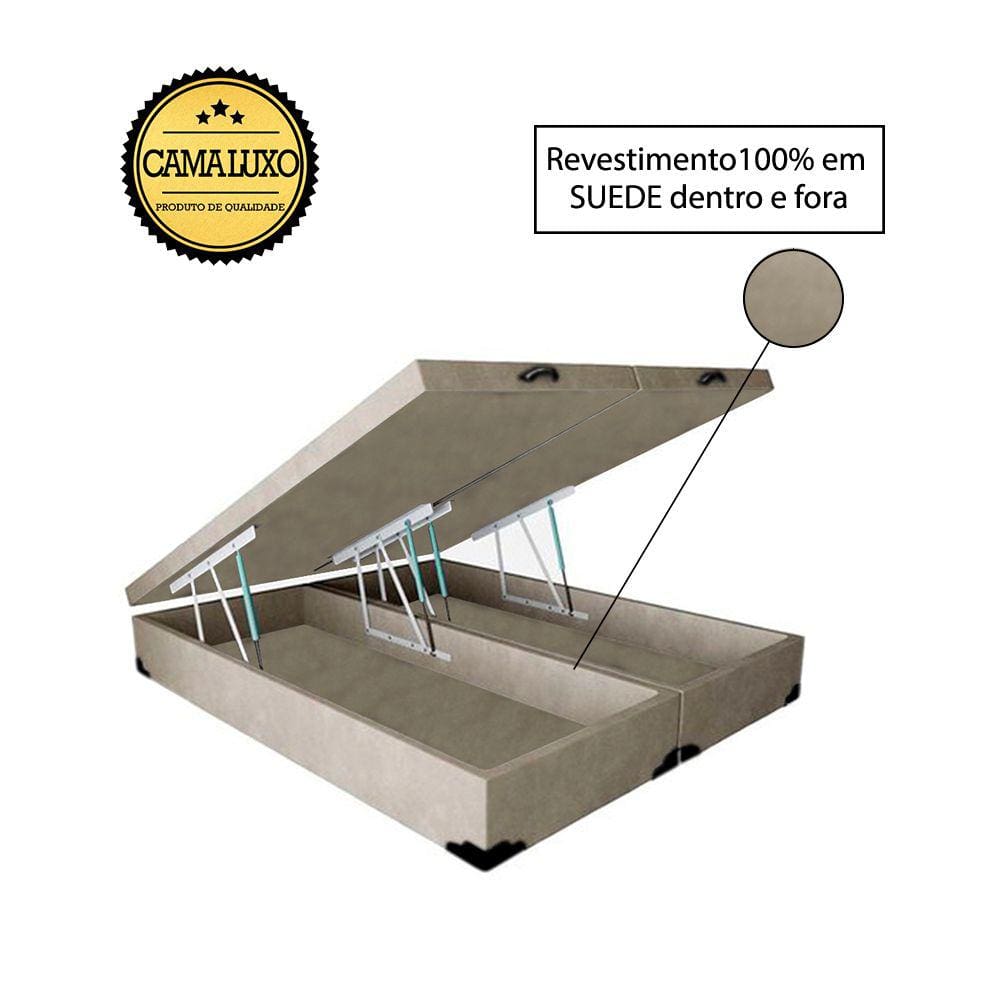 Cama Box Baú Luxo Blindado Queen Bipartido NK Camas Suede Bege 49x158x198