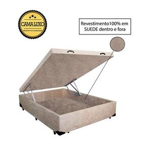 Cama Box Baú Luxo Blindado Casal NK Camas Suede Bege 41x138x188