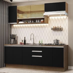 Cozinha Completa Madesa Glamy 240003 com Armário e Balcão (Sem Tampo e Pia) - Rustic/Preto