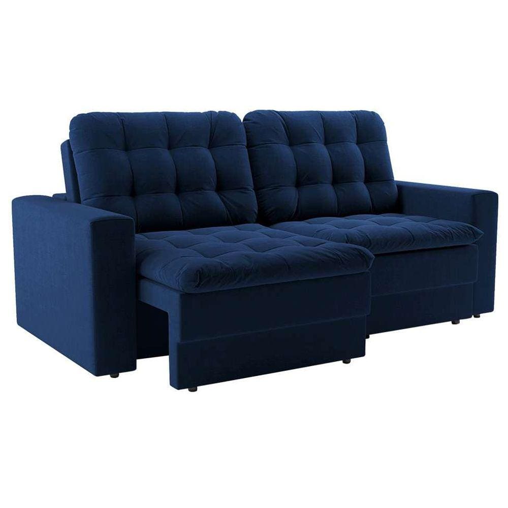 sofá 3 lugares retrátil lubeck plush suede azul marinho 180 cm
