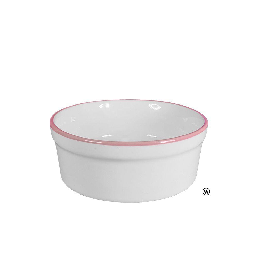 Comedouro Bebedouro de Porcelana Pequeno 300ml Borda Rosa