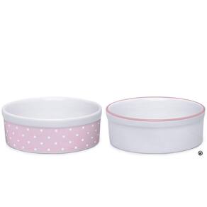 Kit Comedouro e Bebedouro de Porcelana 600ml BP Rosa
