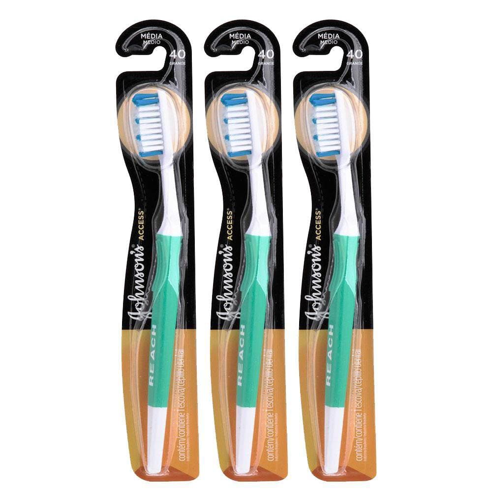 Kit 3 Escova Dental Média Johnson`s Reach Access 40 Grande
