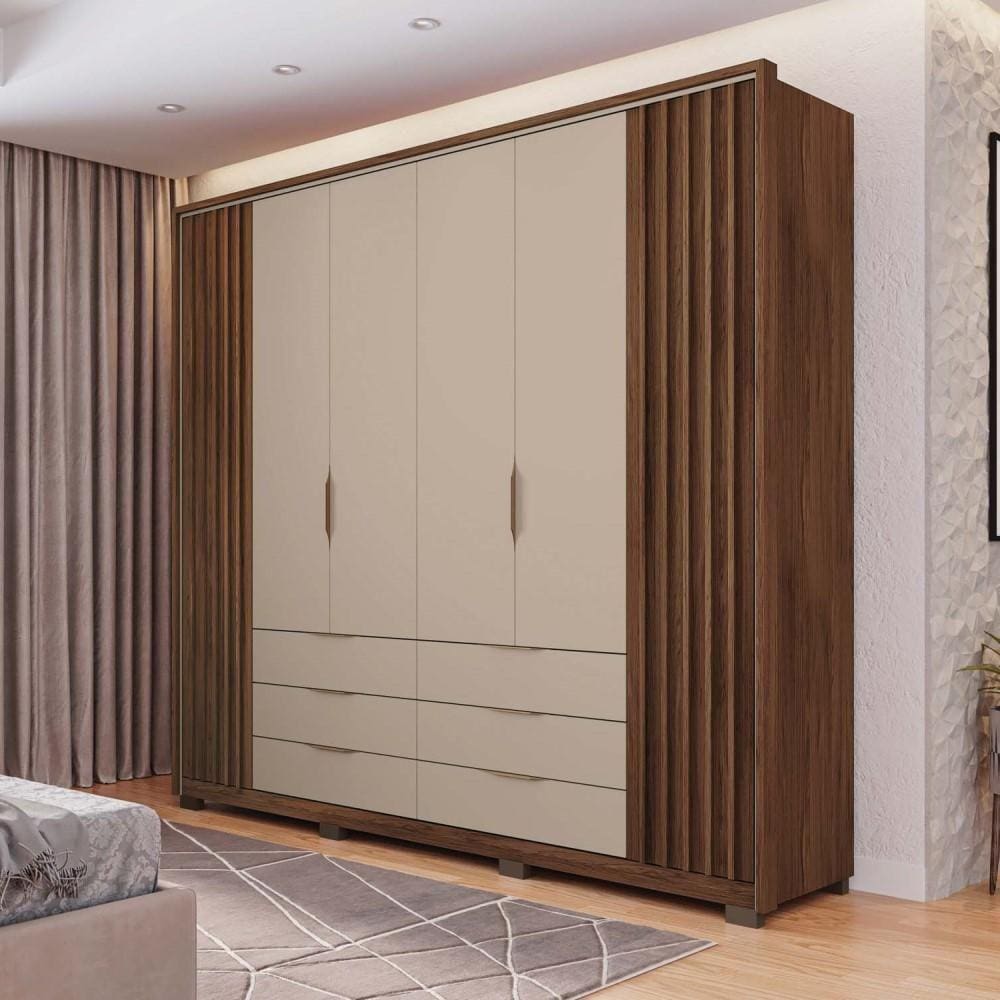 Roupeiro Armário Maximus Quarto Casal 6 Portas 10 Prateleiras 6 Gavetas Marrom Madeira Off White