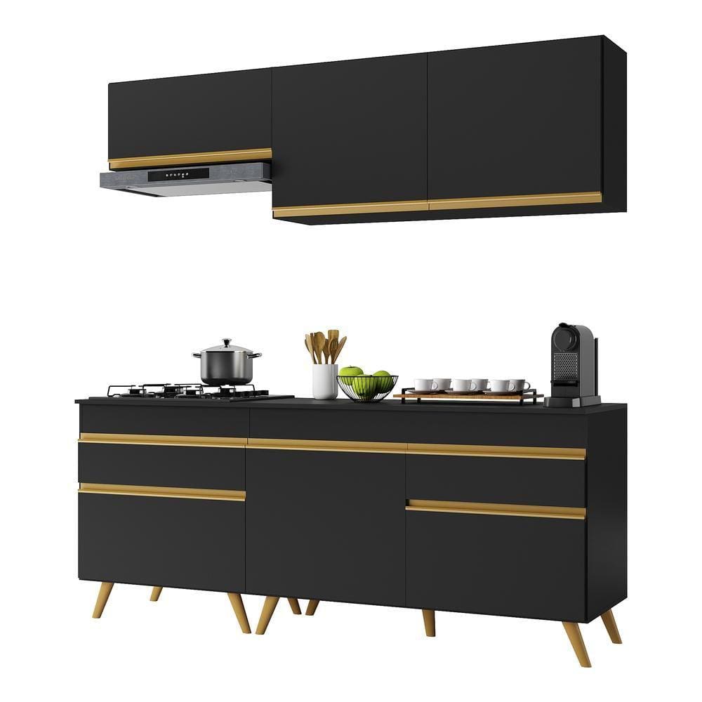 Cozinha Compacta Multimóveis Veneza GB FG3705 com Armário e Balcão Preta