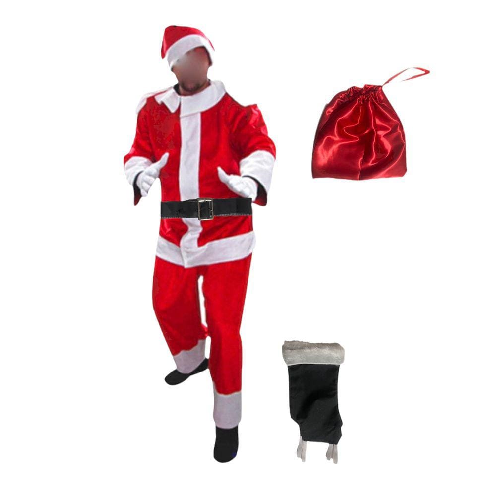 Kit 10 Fantasia Natal Roupa Papai Noel Adulto Cetim c/ 6 Peças
