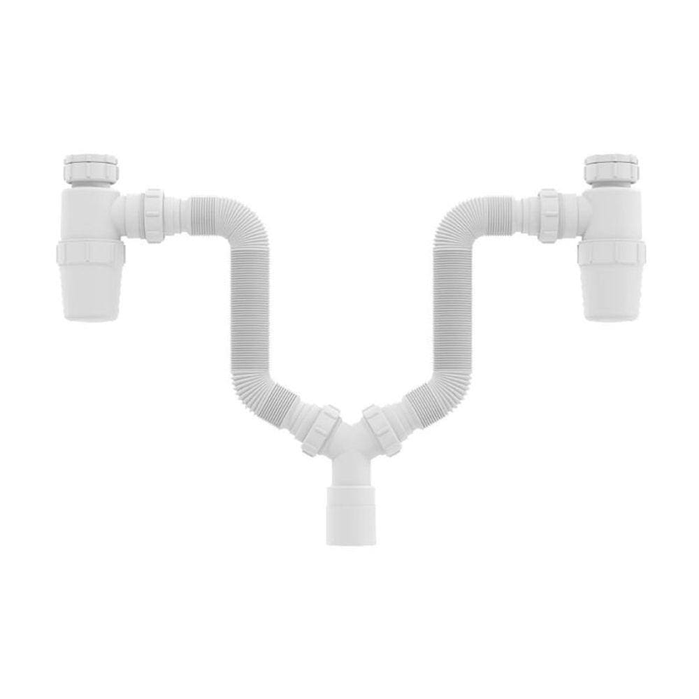 Sifão Duplo Sanfonado Extensível Censi com Copo Horizontal Branco