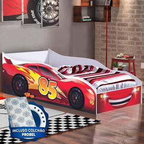 Quarto Infantil Menino Carro McVeloz Com Cama e Guarda Roupa