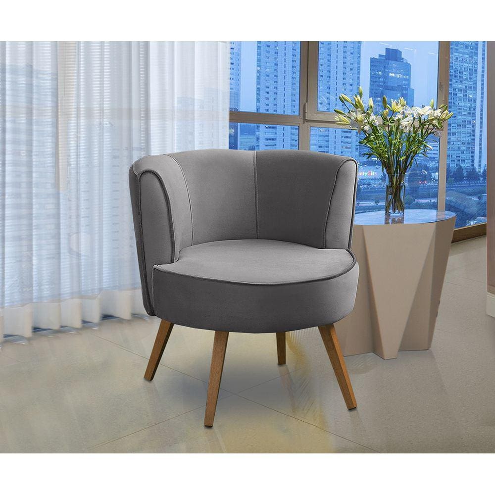 Poltrona Para Sala Decorativa Isadora Suede Cinza Madelina Decor