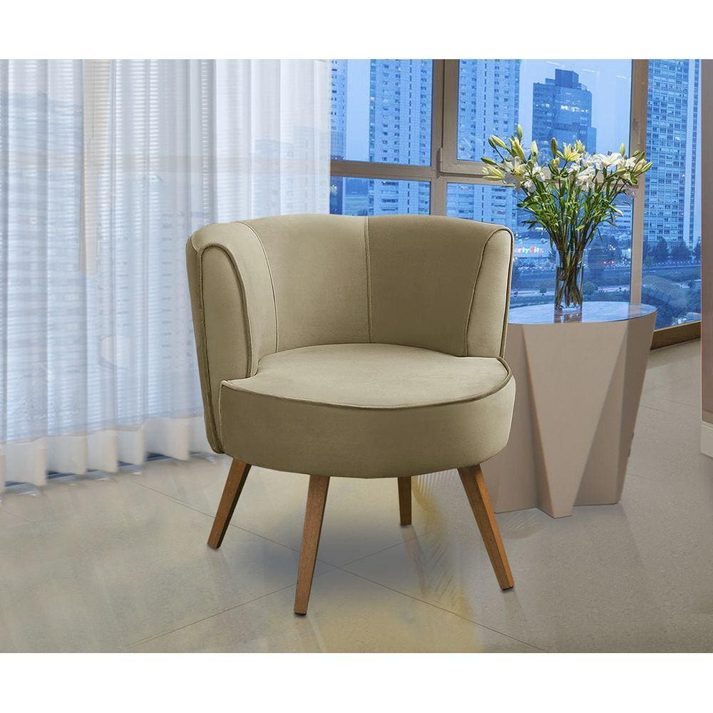 Poltrona Para Sala Decorativa Isadora Suede Bege Madelina Decor