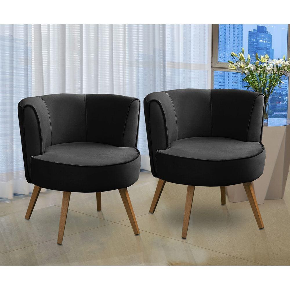 Kit 2 Poltronas Para Sala Decorativa Isadora Suede Preto Madelina Decor