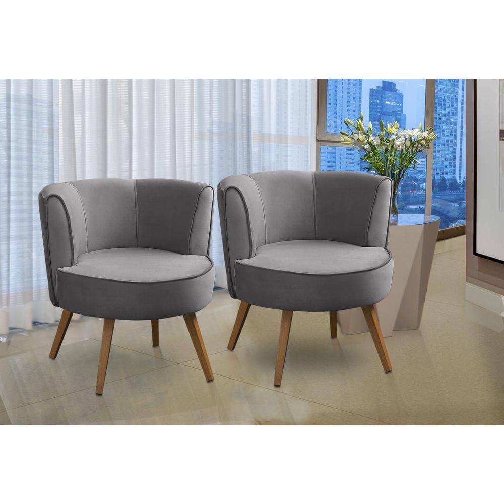 Kit 2 Poltronas Para Sala Decorativa Isadora Suede Cinza Madelina Decor