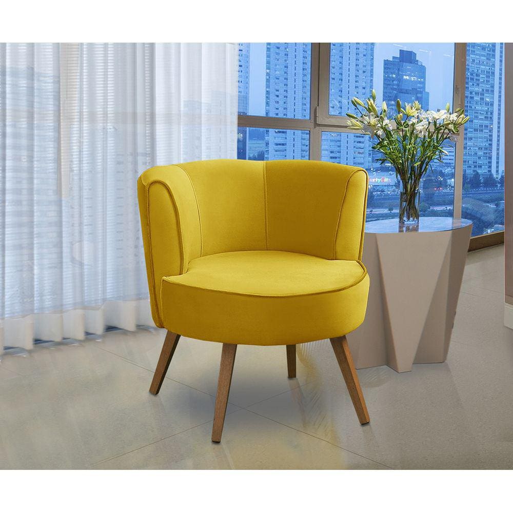 Poltrona Para Sala Decorativa Isadora Suede Amarelo Madelina Decor