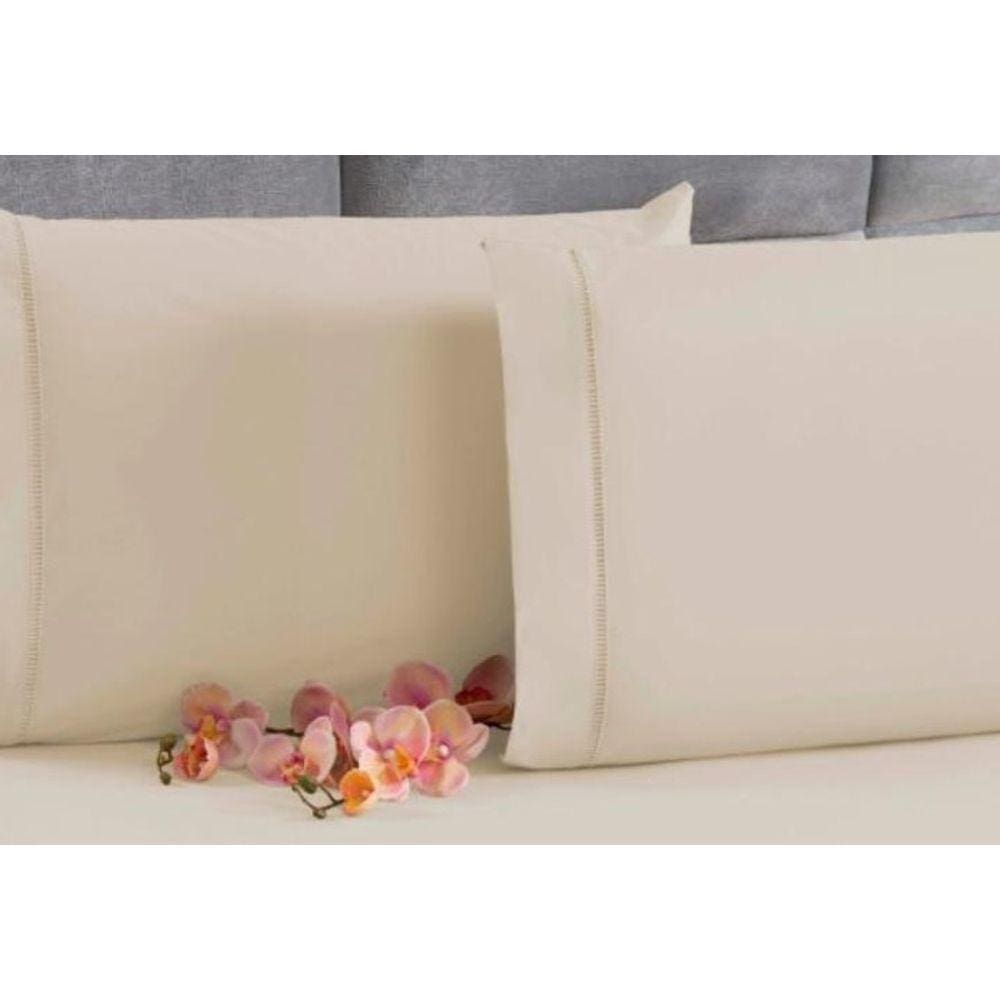 Kit 6 Fronha Avulsa Percal 200 Fios Ponto Palito Bege