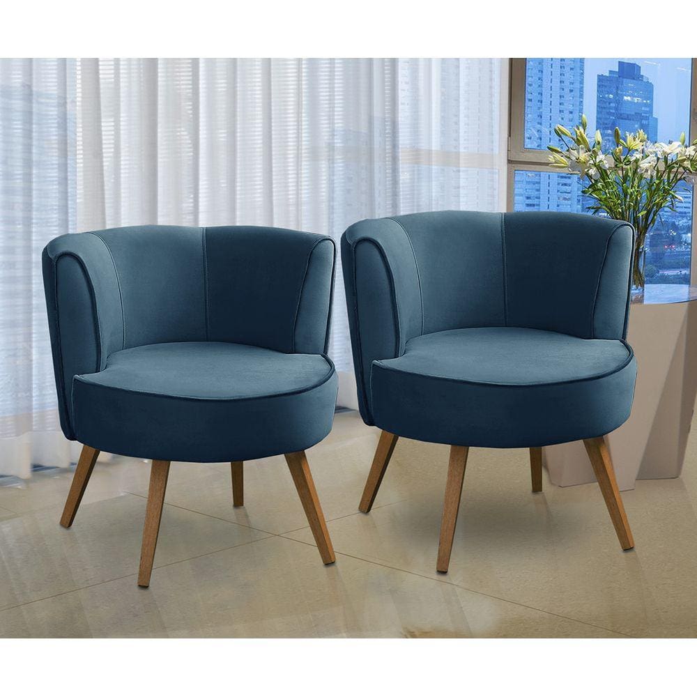 Kit 2 Poltronas Para Sala Decorativa Isadora Suede Azul Madelina Decor