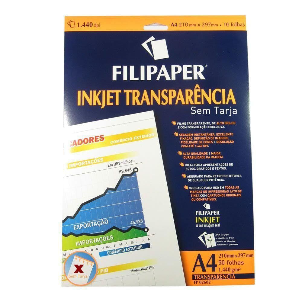 Transparência Jato De Tinta Sem Tarja Filipaper 50 Folhas