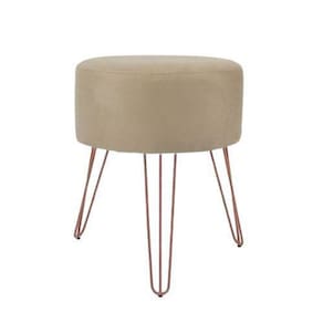 Puff Decorativo Sala Bege Nude Pés Aramado Rosê Gold