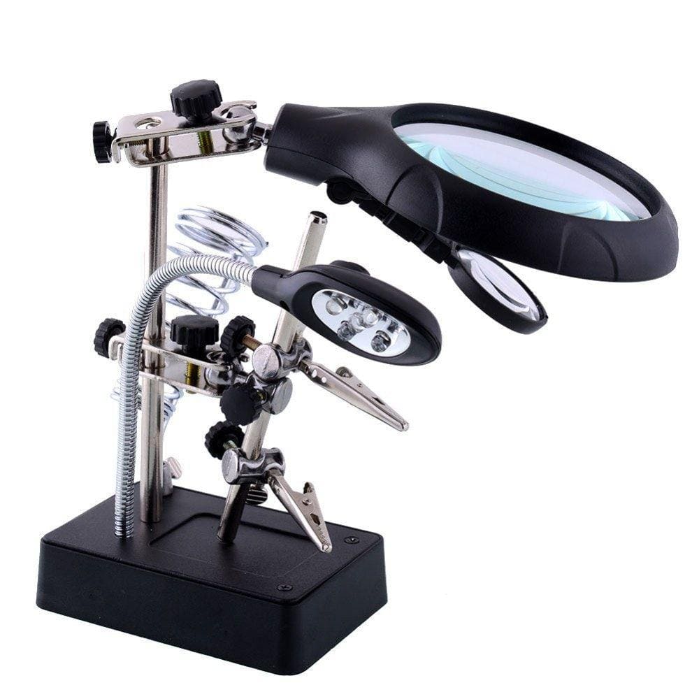 Lupa Mesa Bancada 5 Leds Garras Estação Solda 3 Lentes