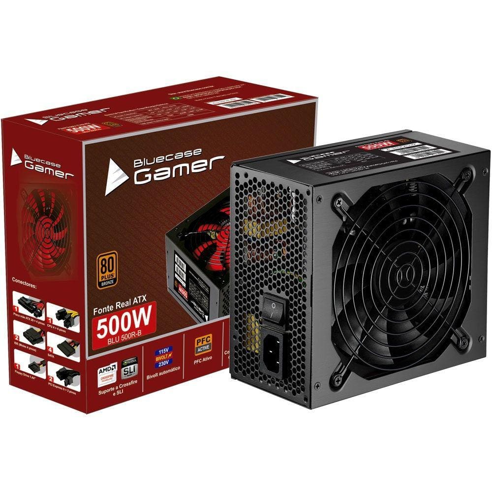 Fonte Bluecase Gamer 500W 80 Plus Bronze