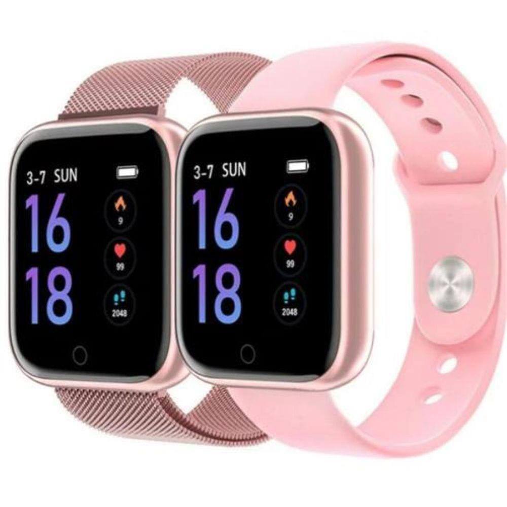 relogio smartband inteligente p70 pulseira metal rosa