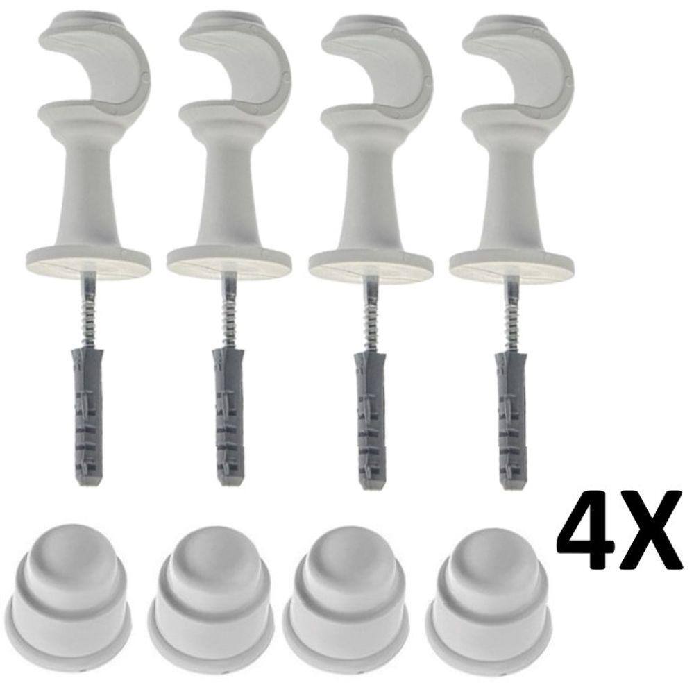 Kit 4 Suporte para Varão Cortina com Ponteira 28mm Branco