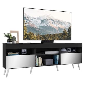 Rack Retrô com Espelho para TV até 65" Multimóveis Paris FG3332 com 2 Portas Preto/Branco