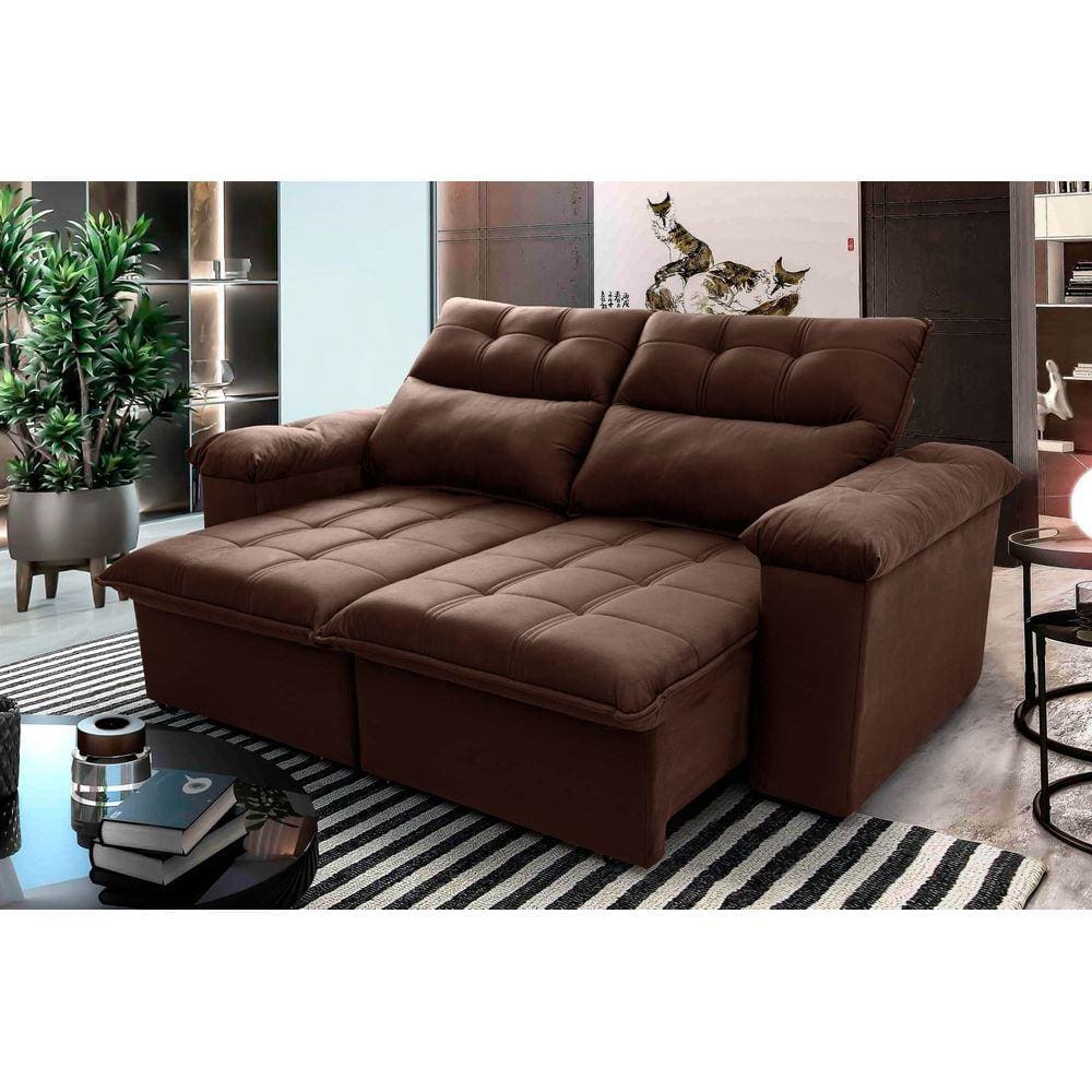 Sofá Retrátil Reclinável Verona 1,80m Suede Velut Marrom c/ Molas no Assento - King House