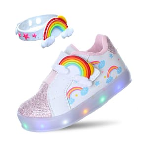 Tenis Sapato Luzinha Luz Led Arco Iris Infantil Menina Com Pulseira Rosa