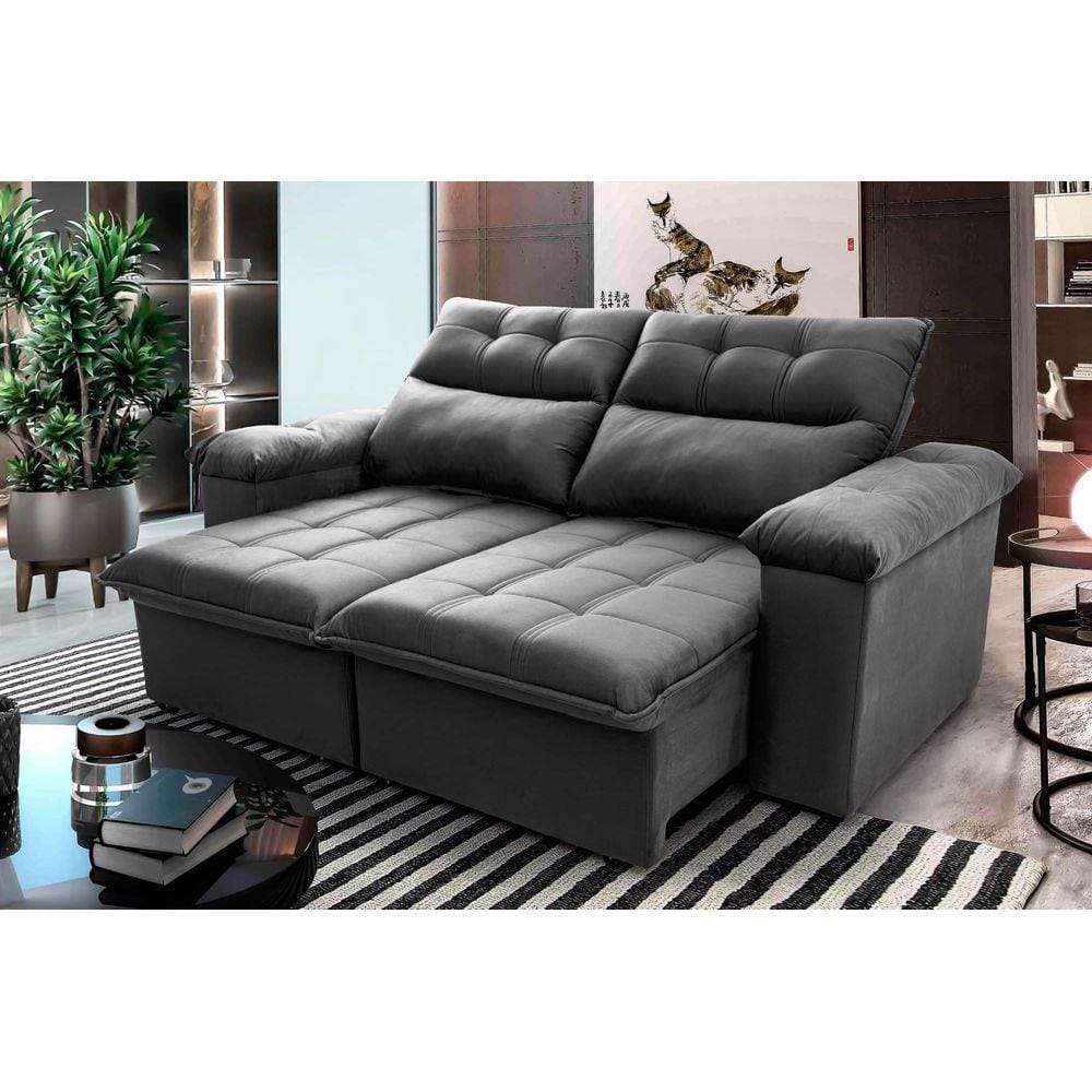 Sofá Retrátil Reclinável Verona 1,50m Suede Velut Cinza c/ Molas no Assento - King House