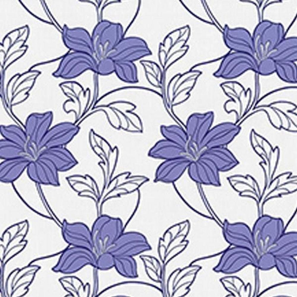 Papel De Parede K&G Emborrachado Floral Lilas E Branco