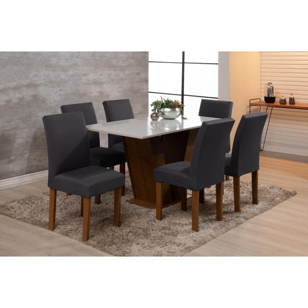 Kit 6 Capas De Cadeira Mesa Sala Jantar Elástico Cinza