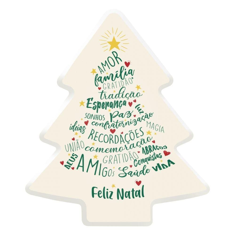 Luminária Árvore de Natal DecorFun Feliz Natal - Branca com palavras inspiradoras