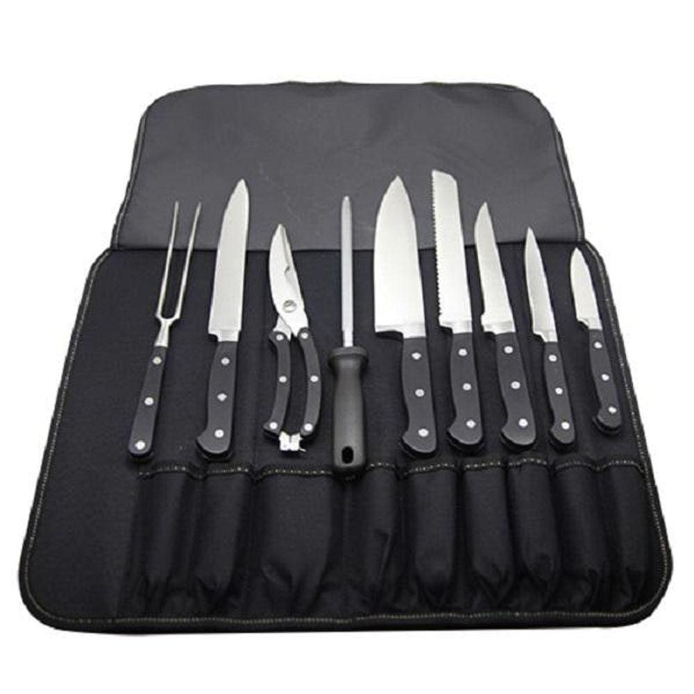 Jogo De 9 Peças Para Churrasco Em Aço Inox Com Bolsa