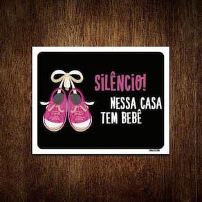 Placa Silêncio Nessa Casa Tem Um Bebê Rosa 18X23