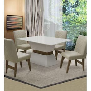 Mesa Imola c/ 4 Cadeiras Dobuê Branco-Off/Cedro