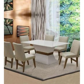 Mesa Imola c/ 6 Cadeiras Dobuê Branco-Off/Cedro