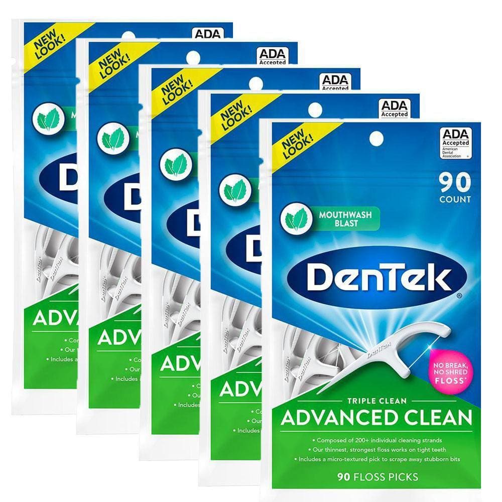 Kit 5 Fio Dental Dentek Floss Picks Triple Clean Advanced com 90 unidades