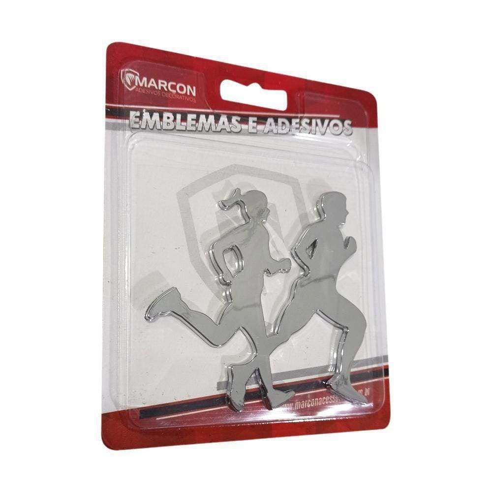 Emblema Adesivo Decorativo Corrida Casal Pequeno Cromado