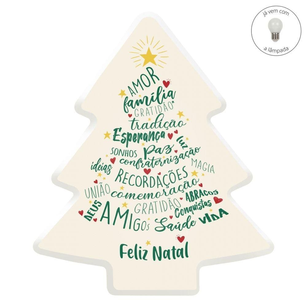 Luminária Abajur Enfeite Decoração de Natal Árvore Feliz Natal Branca com Lâmpada LED