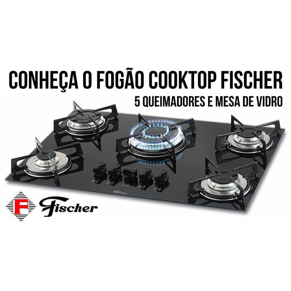 Fogão Cooktop Fischer 5Q Top Elétrico/Gás Mesa Vitrocerâmica - Fischer