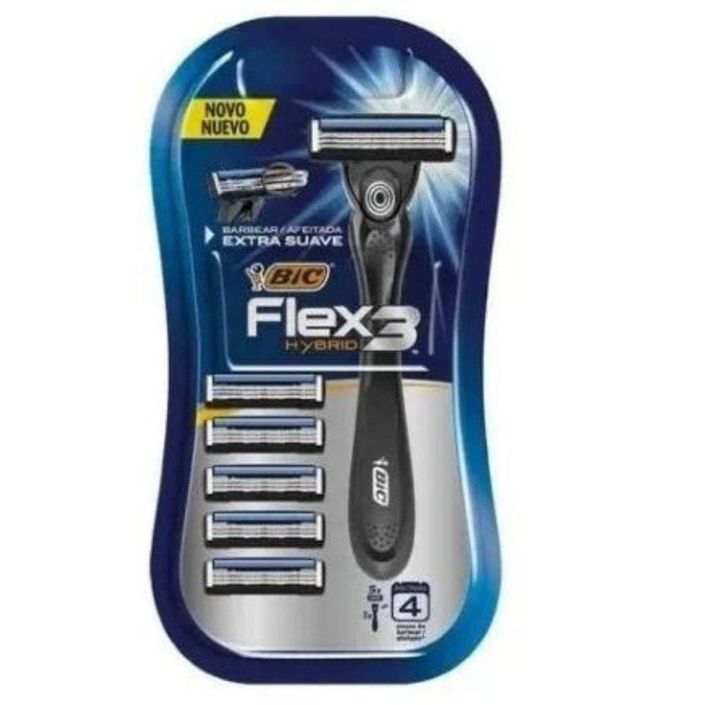 Aparelho De Barbear Bic Flex3 Hybrid Com 5 Cartuchos