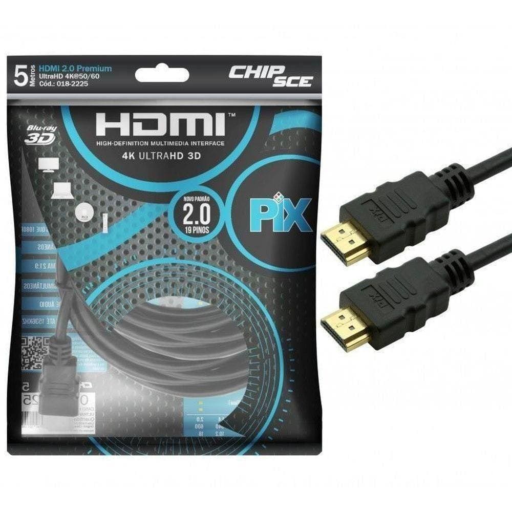 Mega Cabo Hdmi 2.0 4K Hdr 19P 5M Pix Gold 5 M Preto 018-2225