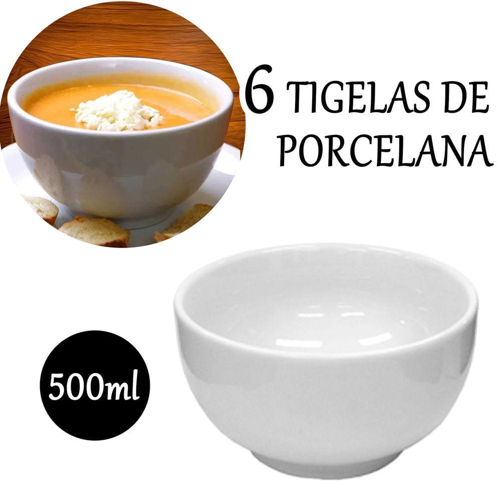Kit Com 6 Tigela de Porcelana 500ml Pote Bowl Cumbuca