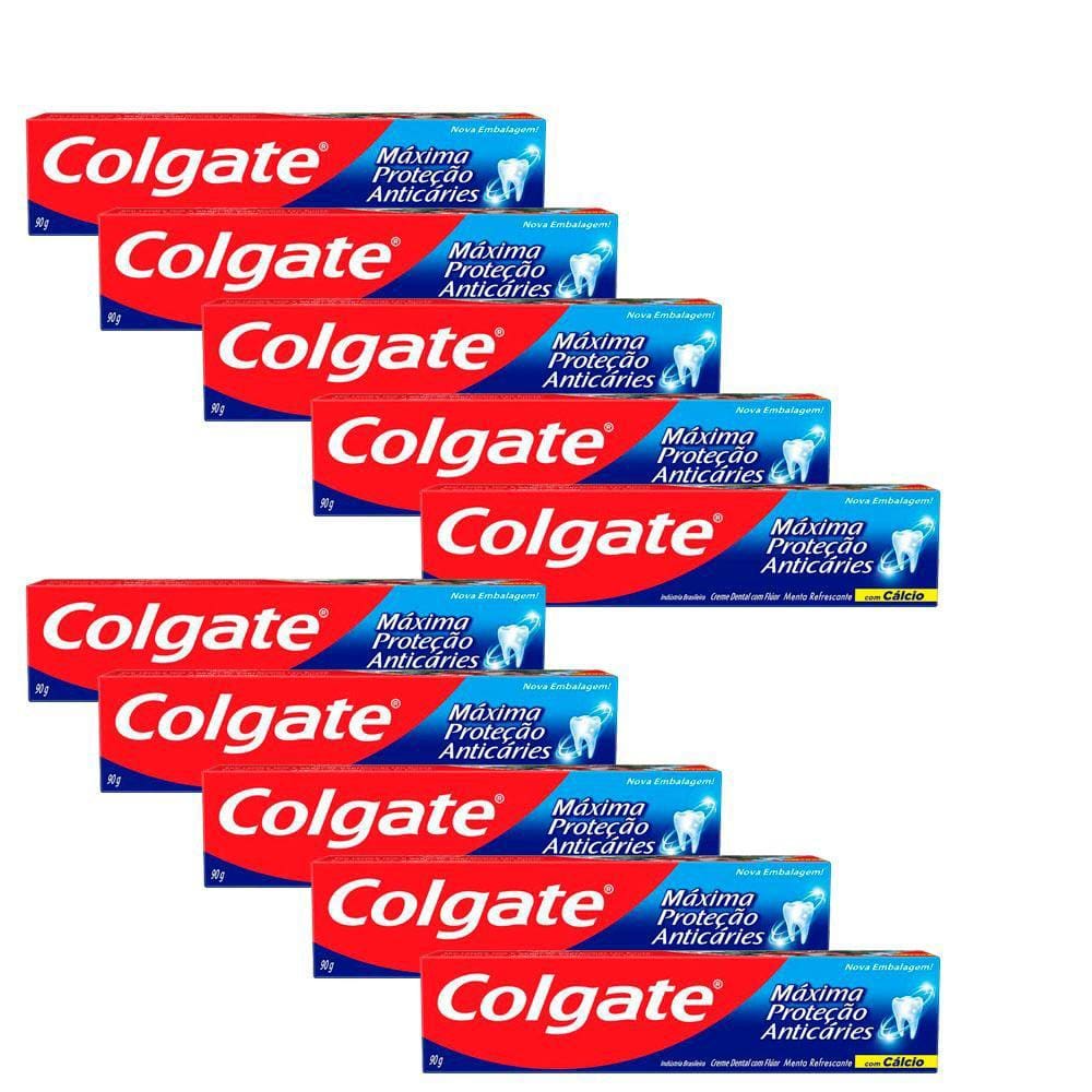 Kit 10 Creme Dental Colgate Máxima Proteção Anticáries 90g