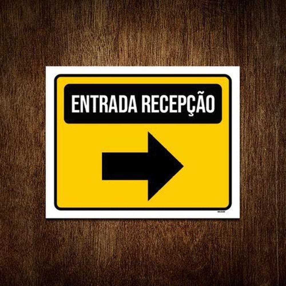 Placa Sinalização Entrada Recepção Seta 18x23cm 3un