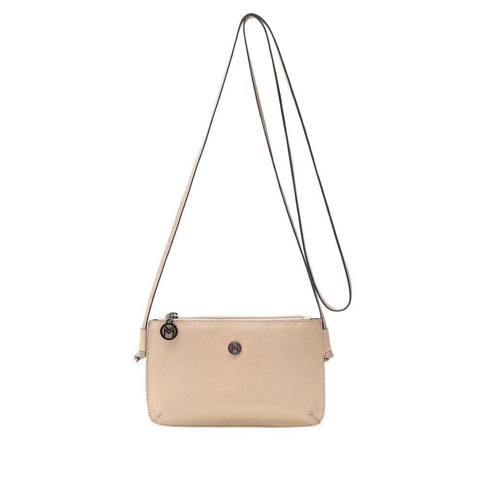 Bolsa De Couro Legítimo Transversal Feminina Mariart Bege