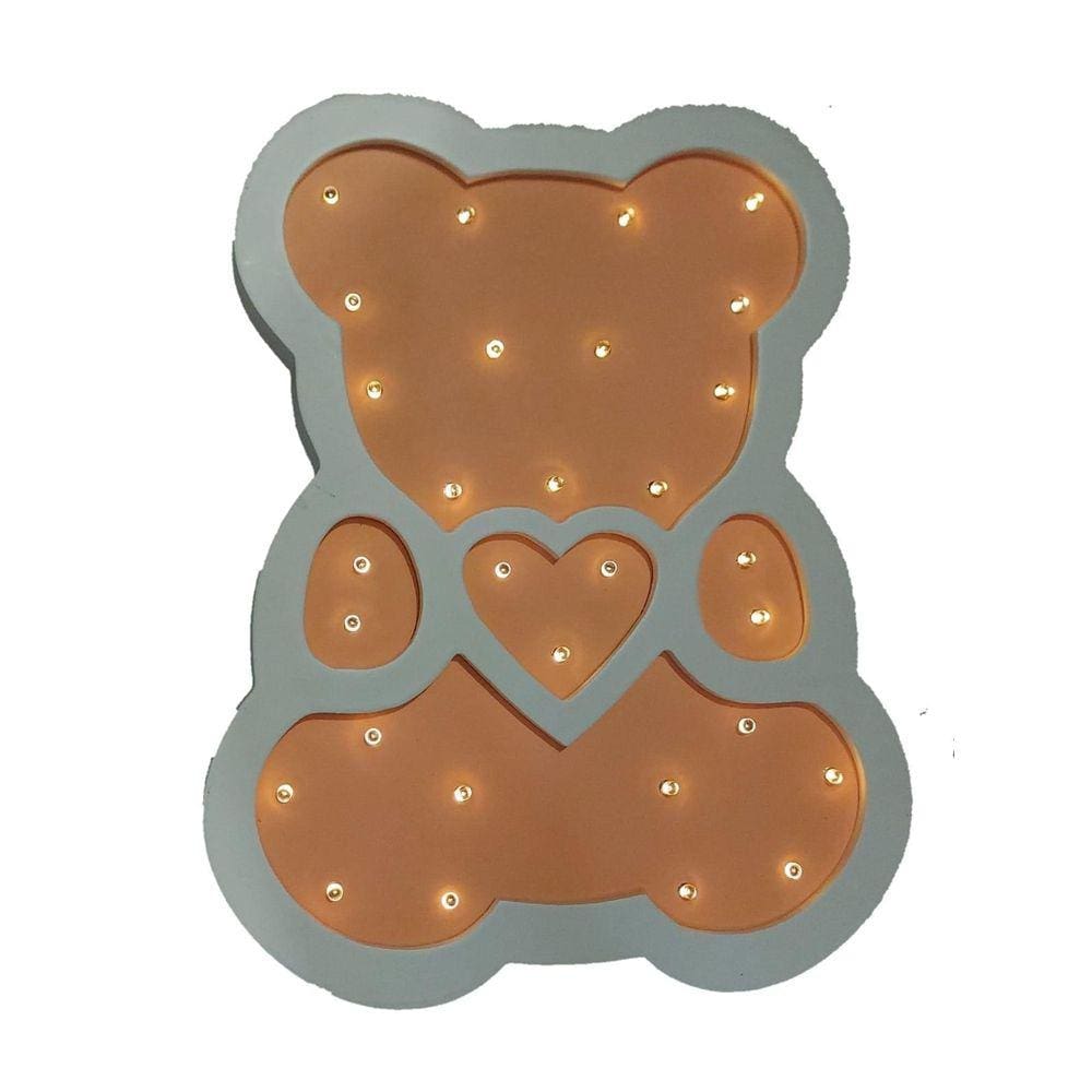 Luminária Led De Urso Salmão Em Madeira Luminoso De Ursinho