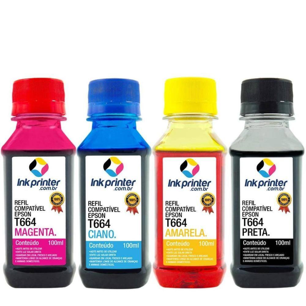 Kit de Tinta para Epson L220 - Compatível InkPrinter (T664 - 4x100ml)